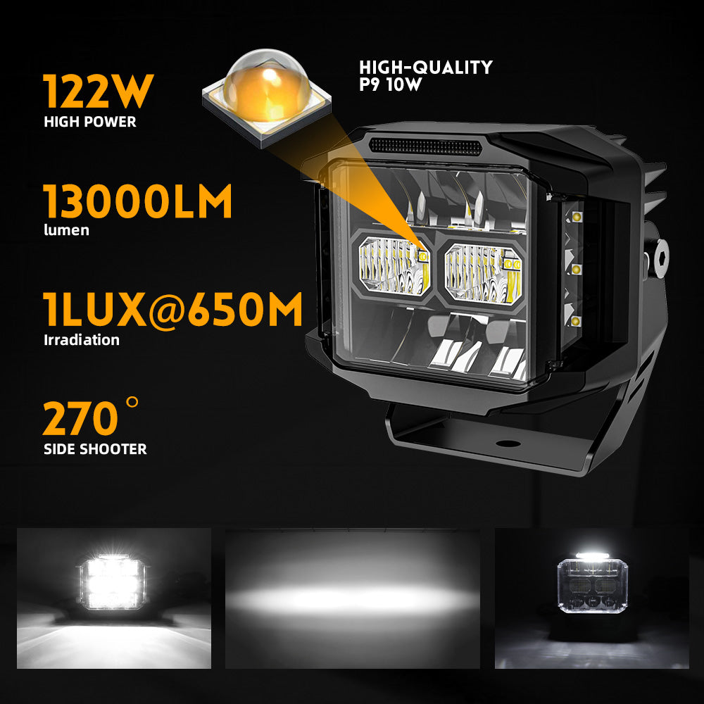 5inch V5 Series Yellow Beam Side Shooter Led Light Pods With DRL