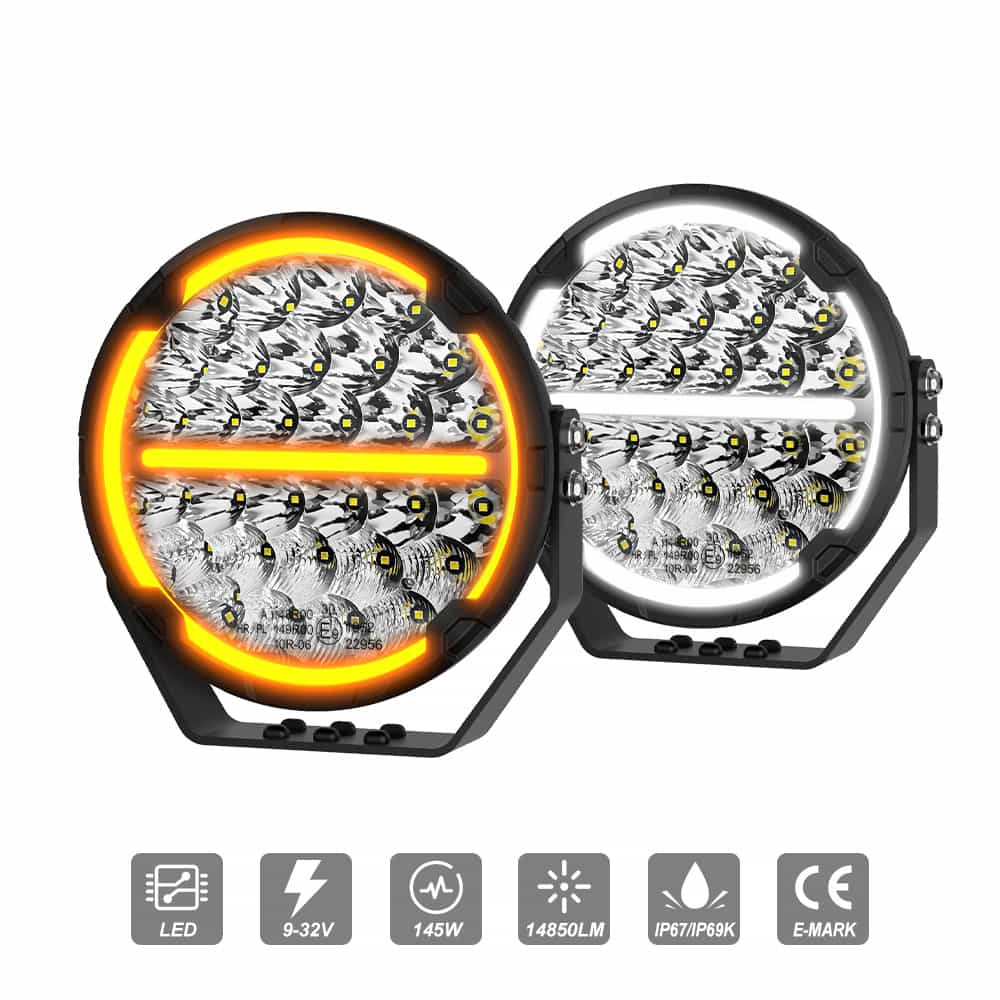 COLIGHT luces de conducción LED de la serie TrailBlazer de 9 pulgadas con DRL amarillo y blanco (juego/par)