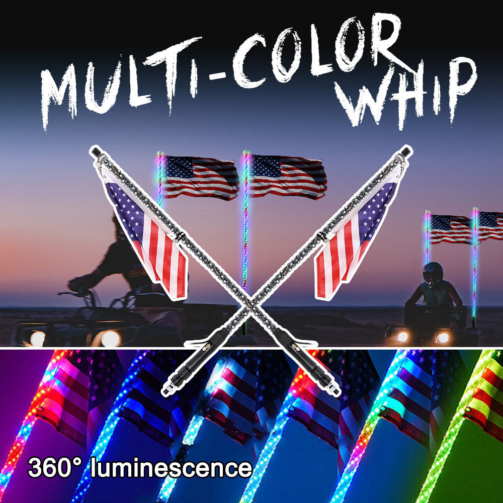 3FT RGB Led Flag Whip Light Chasing Light With RF Wireless Controllor