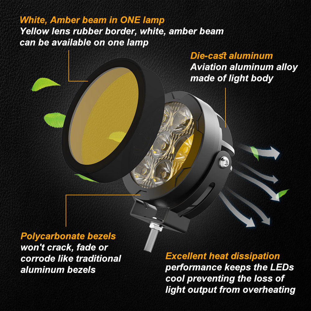 COLIGHT 4.5inch D07 Series Round Lights With Waterproof Wire Harness For Motorcycle(Set/2pcs)