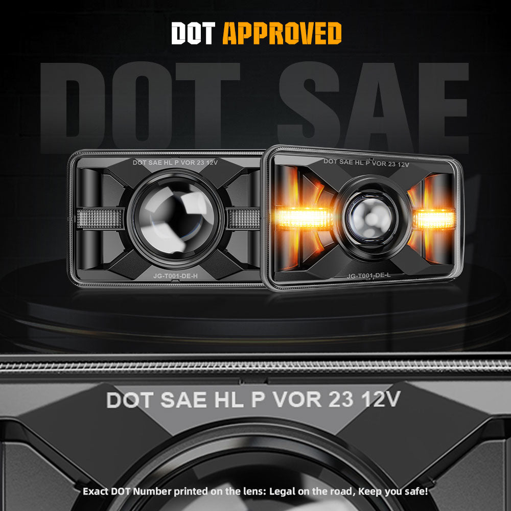 New 4x6inch Sealed Beam T001 Series DOT Approved Led Headlights - White/Yellow DRL (Kit/4pcs)