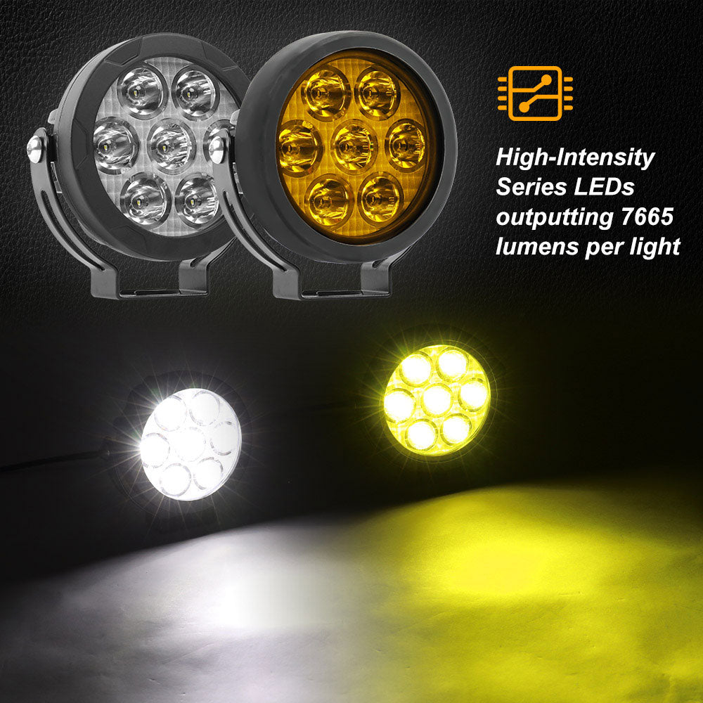 COLIGHT Luces redondas para motocicleta de haz blanco serie D07 de 4,5 pulgadas con cubiertas amarillas (juego / 2 piezas)