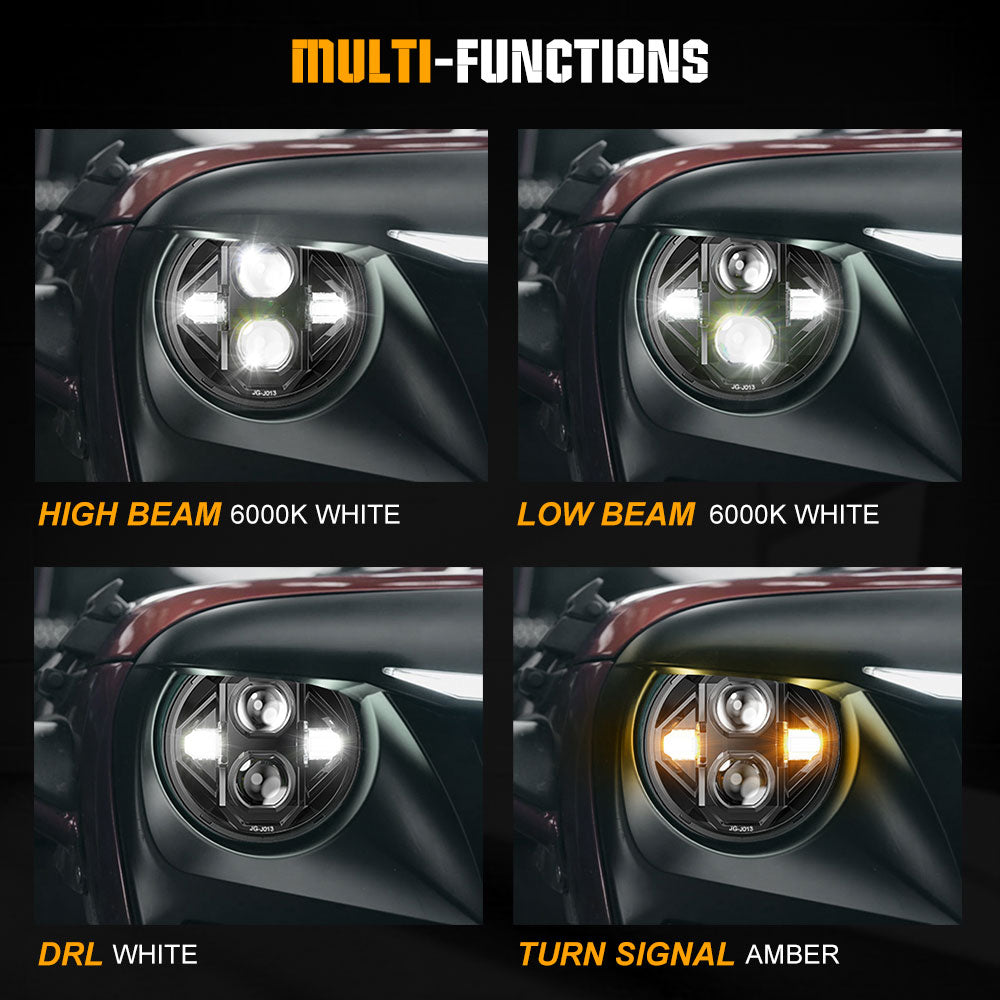 New 7inch J013 Series Z Shape Cutoff Round Led Headlights-Yellow&White DRL(Set/2pcs)