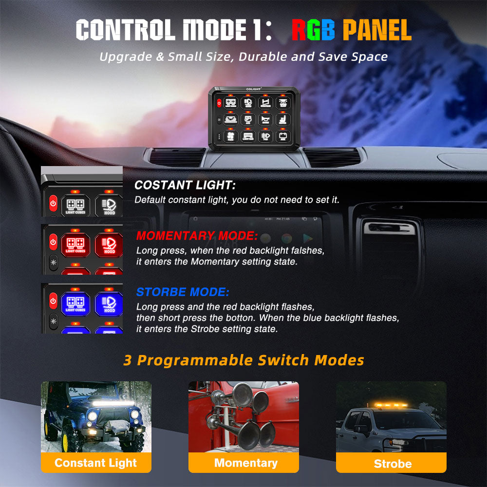 Nuevo sistema de panel de interruptores RGB de 12 bandas con cable ACC y control por aplicación 