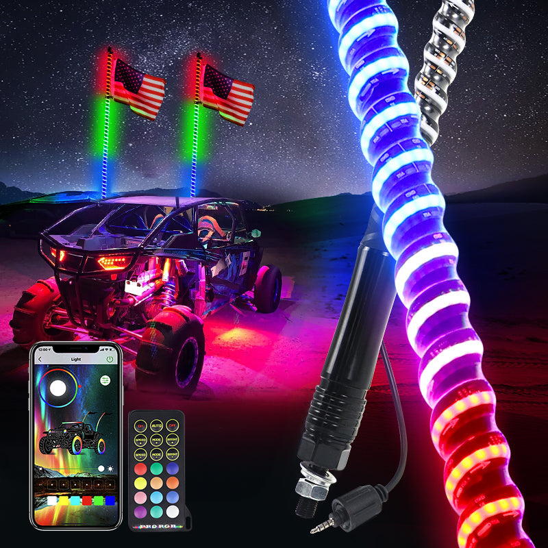 Newest 4FT Spiral Led Whip Lights With Bluetooth APP+Remote Controllor