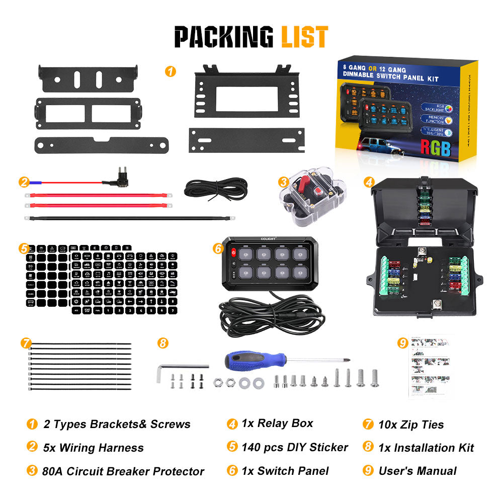 Nuevo sistema de panel de interruptores RGB de 8 bandas con cable ACC 