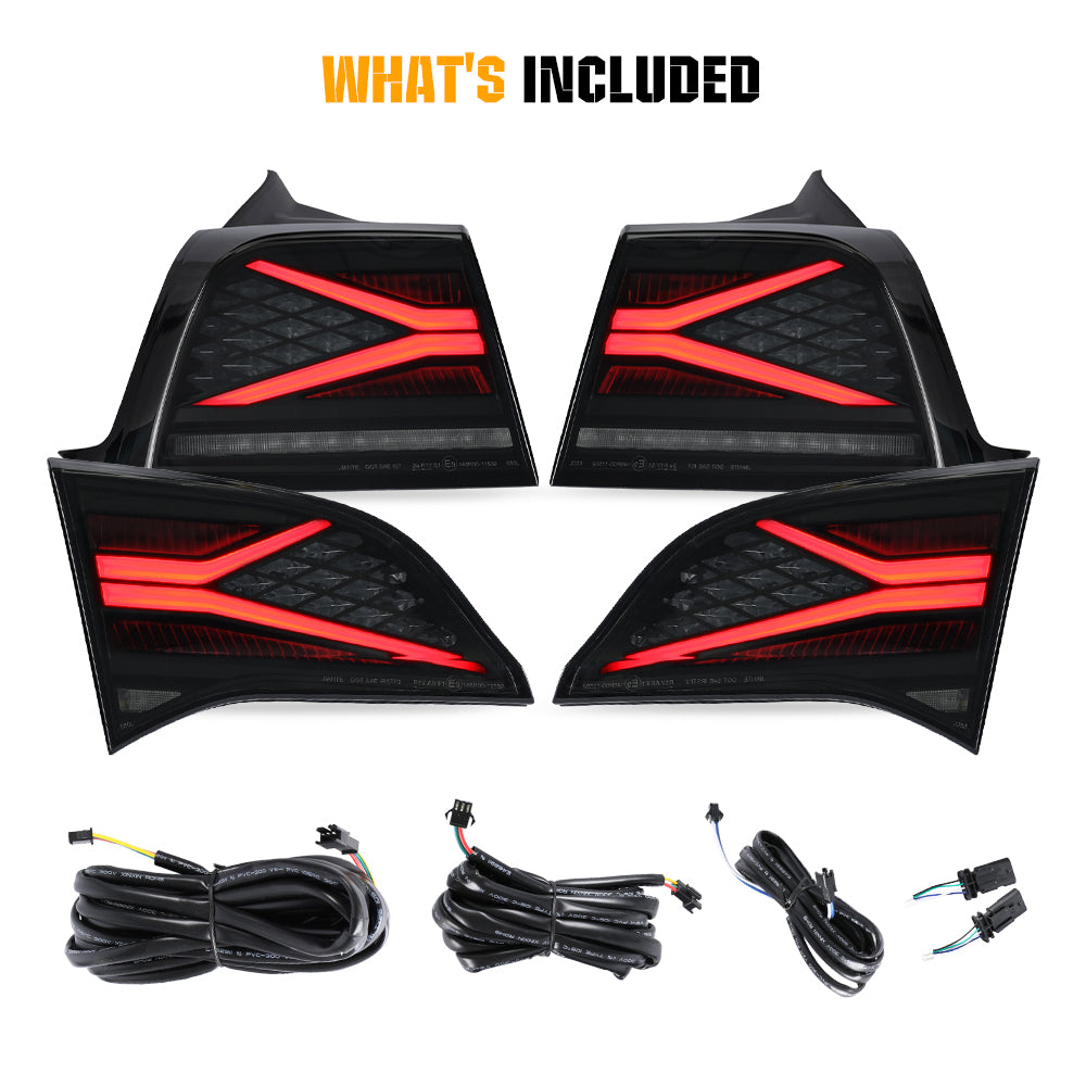 Smoked Tail Lights With Brake & Reverse Light For Tesla Model 3/Y