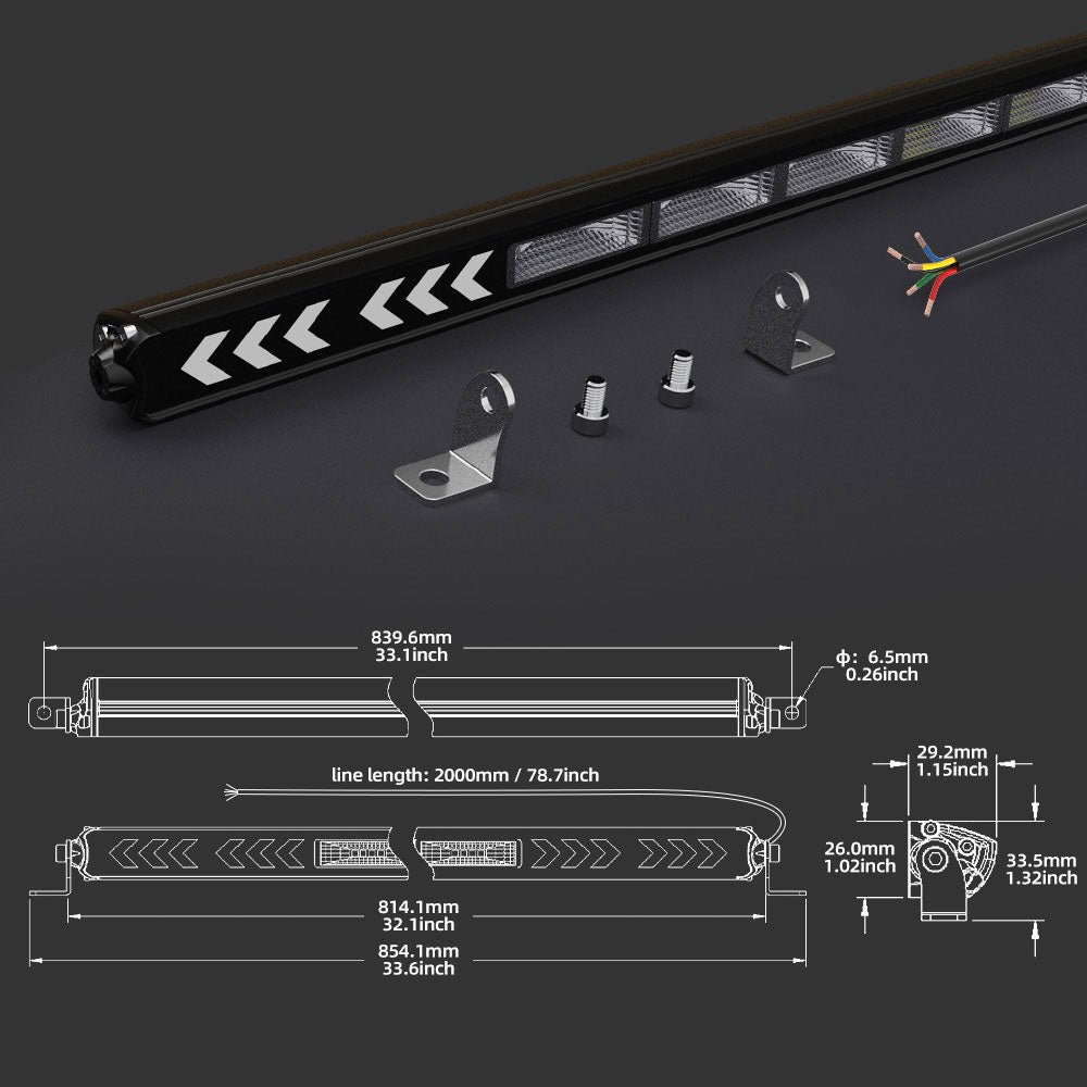 32 Inch UTV Rear Chase Light Bar With Turn Signal-White Reverse Light,