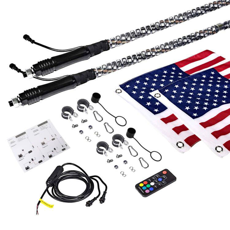 5FT RGB Led Flag Whip Light Chasing Light With RF Wireless Controllor