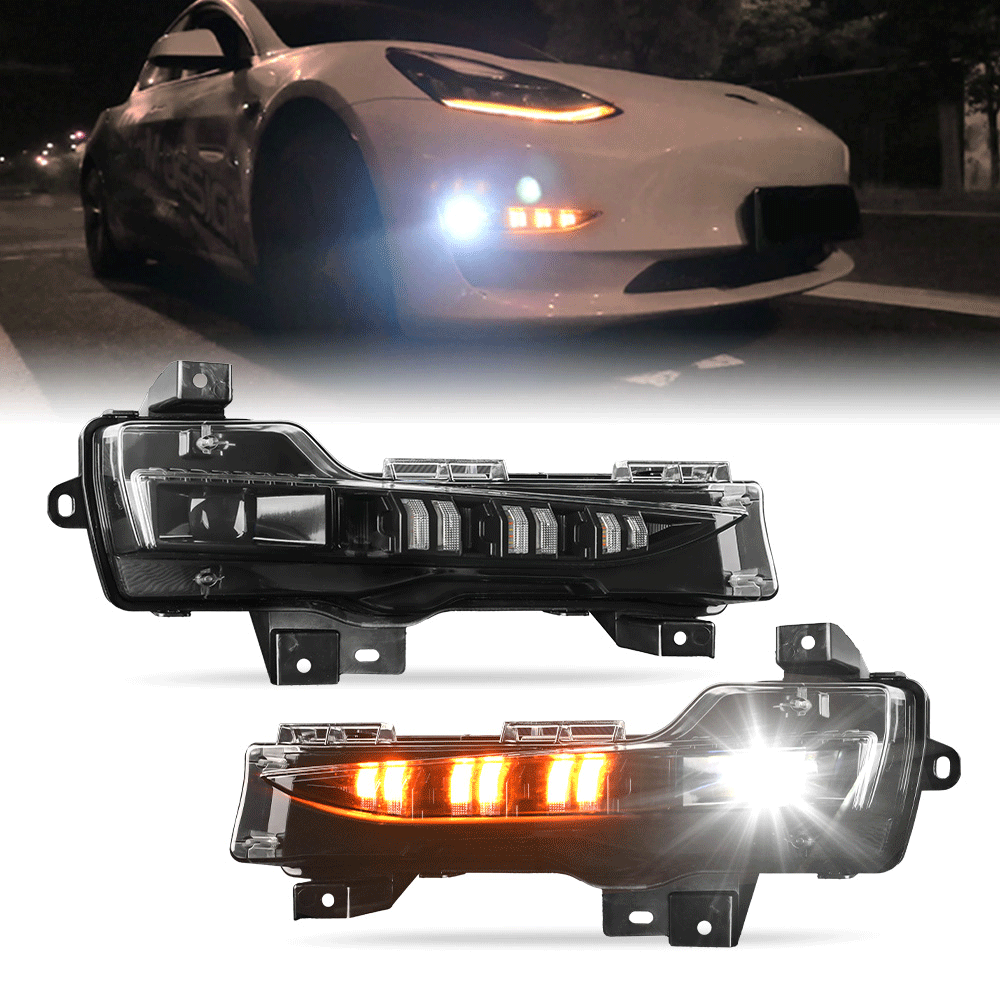 Replacement Led Projector Fog Light With Turn DRL for Tesla Model 3 / Y