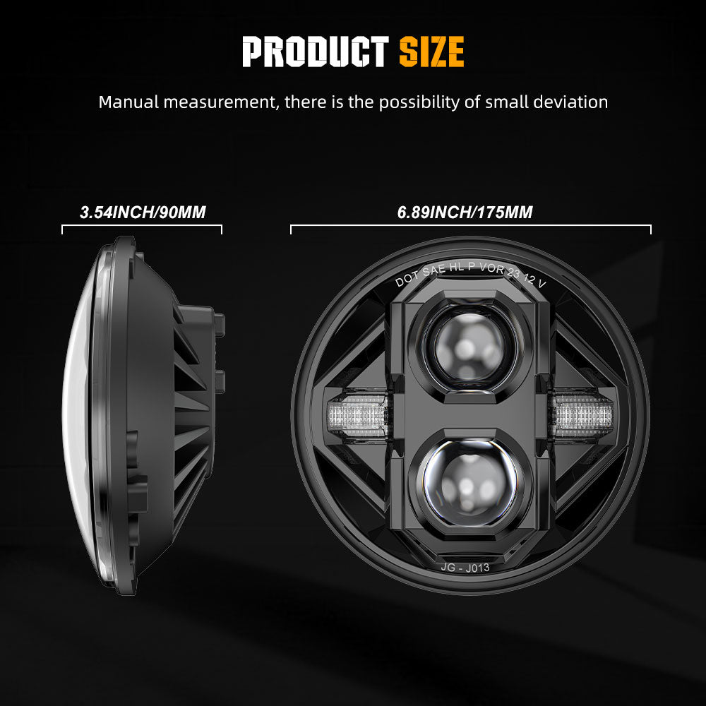 New 7inch J013 Series Z Shape Cutoff Round Led Headlights-Yellow&White DRL(Set/2pcs)