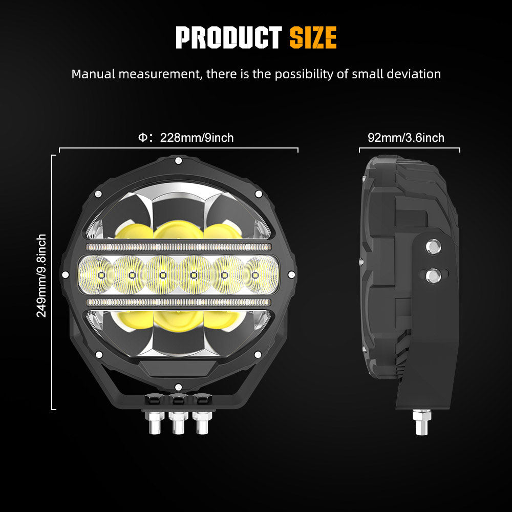 9inch Round L5 Series Offroad LED Driving Light With White&Yellow DRL