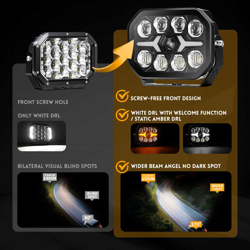 5x7inch Vortex Series LED Projector Driving Light with Dual-Color DRL(Single)