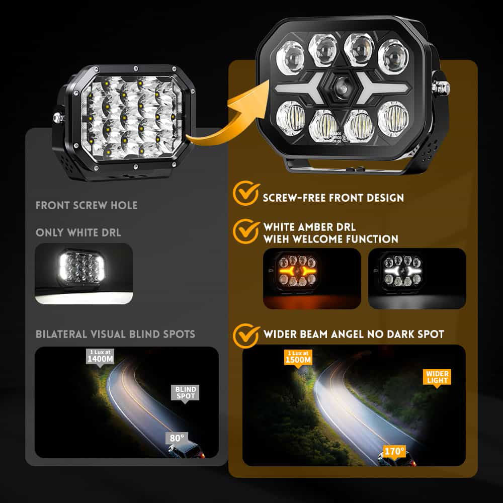 5x7inch Vortex Series LED Projector Driving Light with Dual-Color DRL(Single)