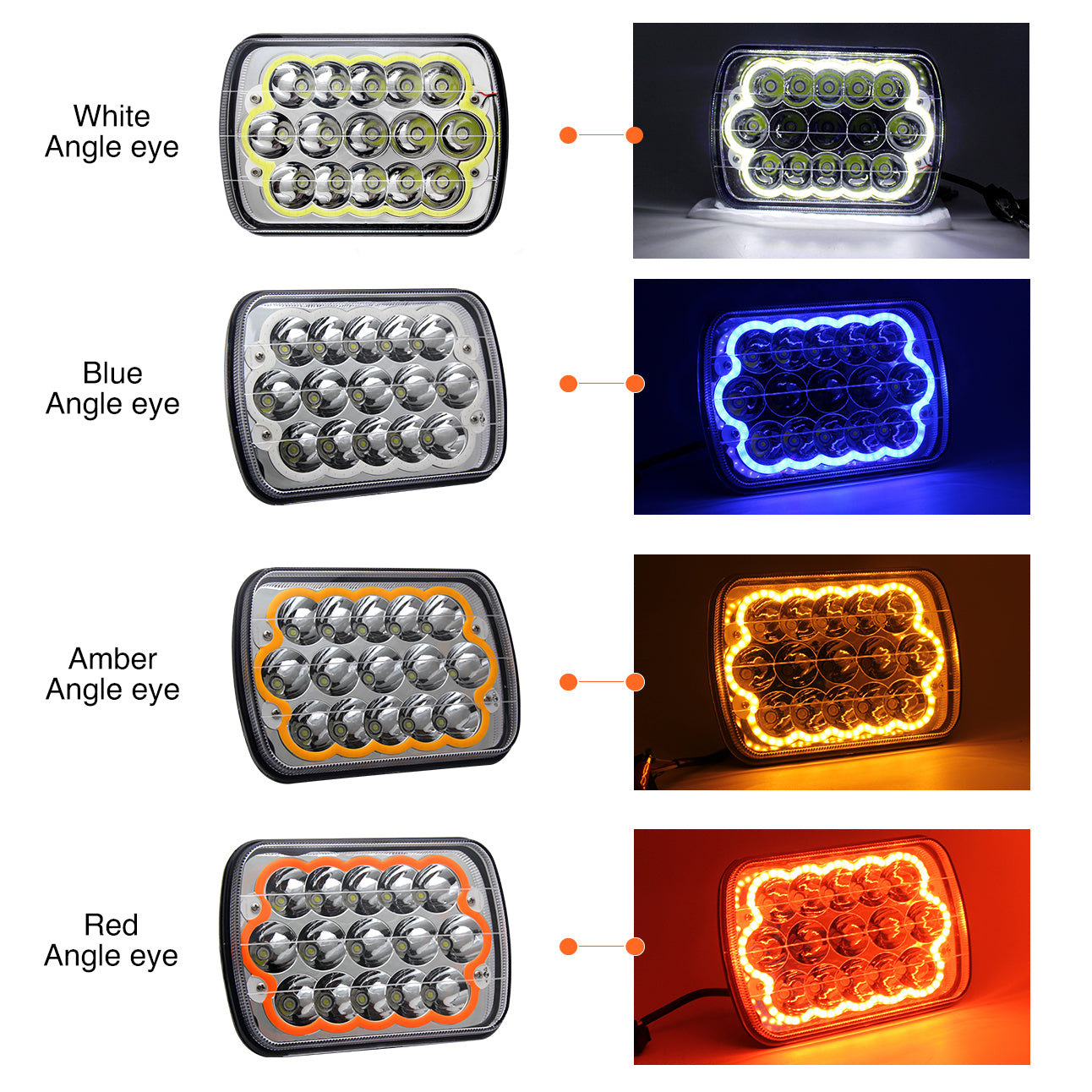 CO LIGHT Faros delanteros LED rectangulares de doble haz de 5x7 pulgadas - Colorido DRL (Kit/2 piezas)
