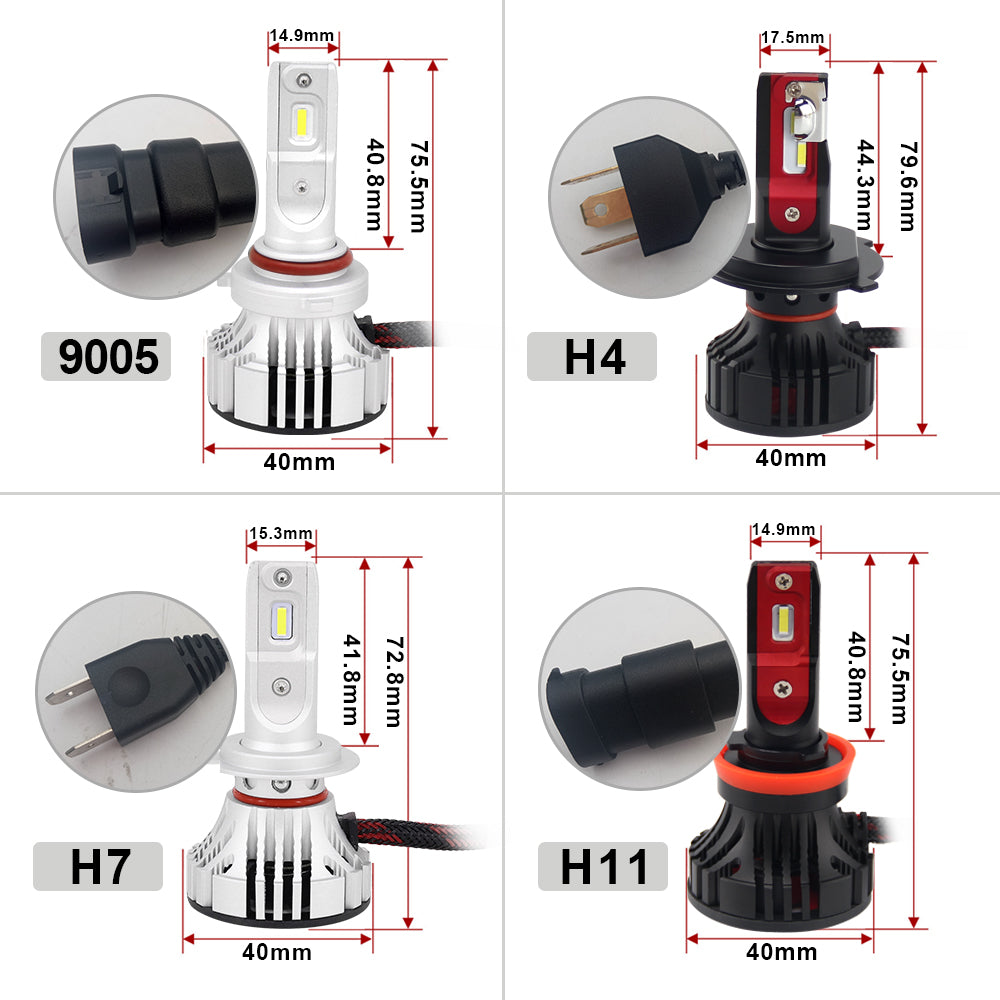 Size of Colight F2 Series Led Headlight/Fog Light Bulbs