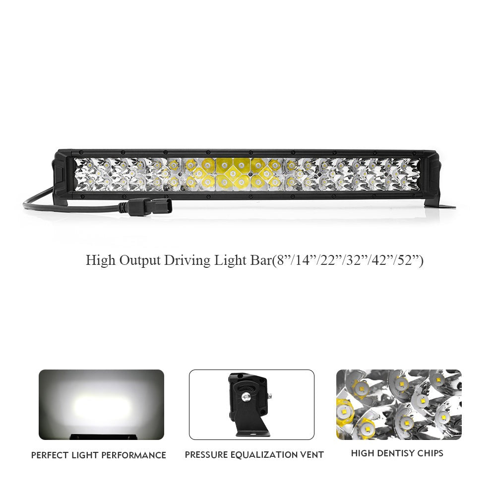 Barres lumineuses LED à haut rendement à trois rangées de 8 à 52 pouces de la série F02
