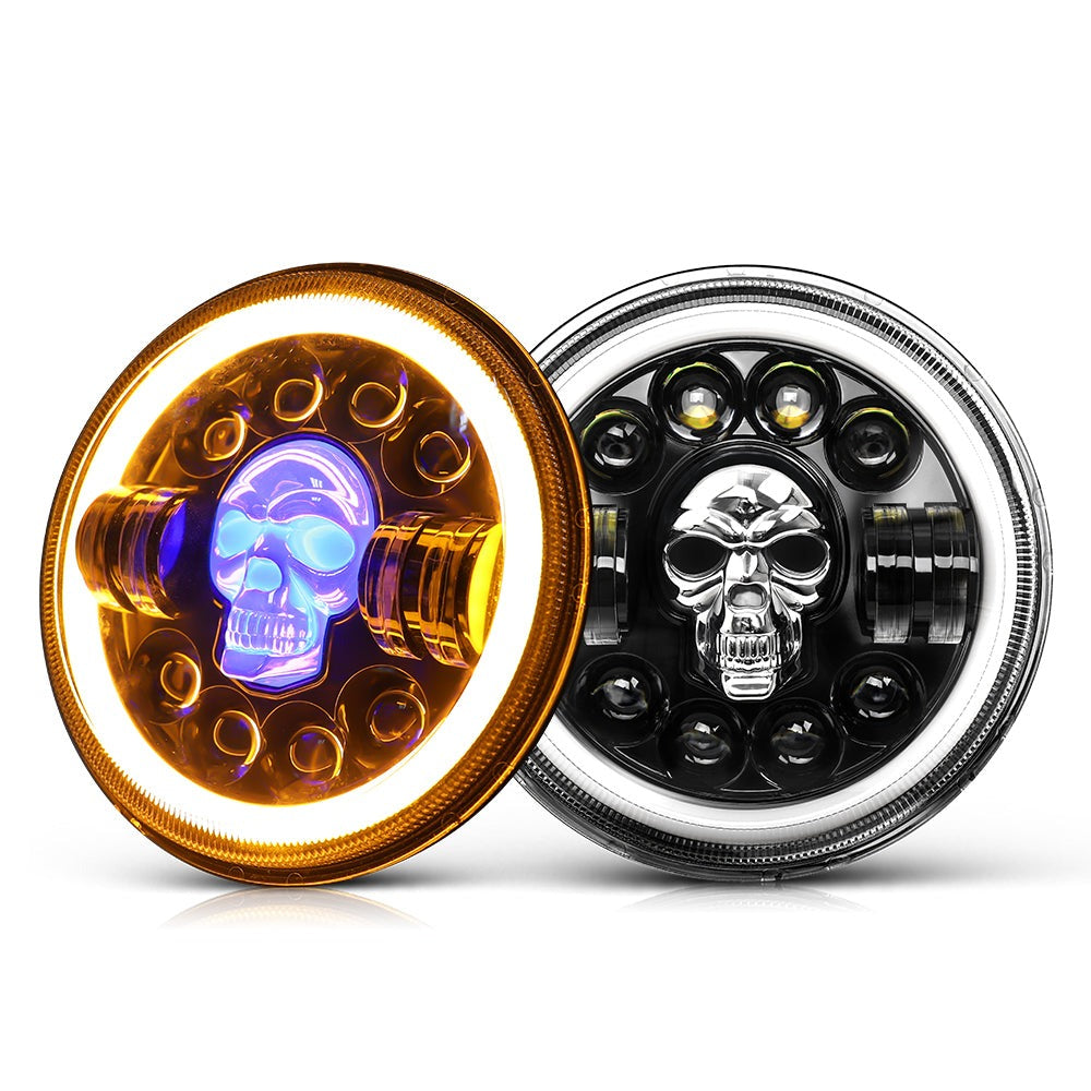 Colight 7 Inch White&Amber DRL Skull Motorcycle Headlight