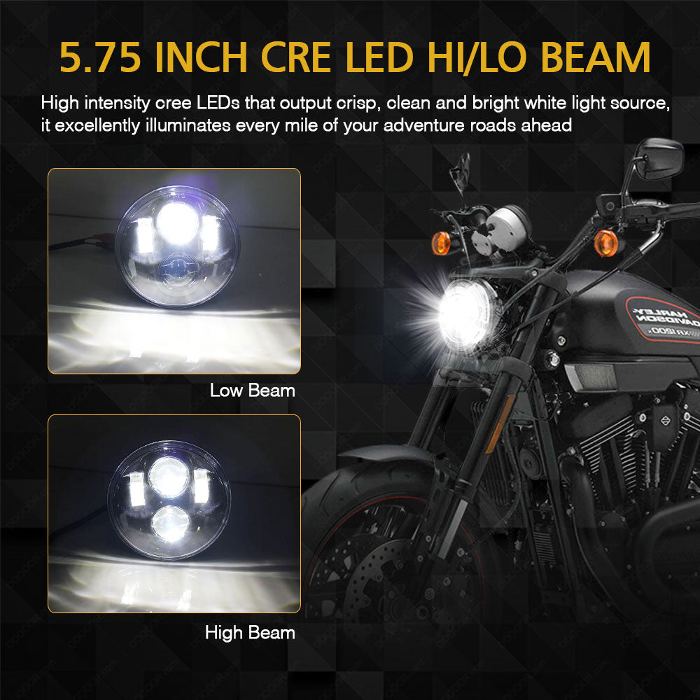 CO LIGHT 5,75 Zoll Chrom/Schwarz versiegelter Motorrad-LED-Scheinwerfe