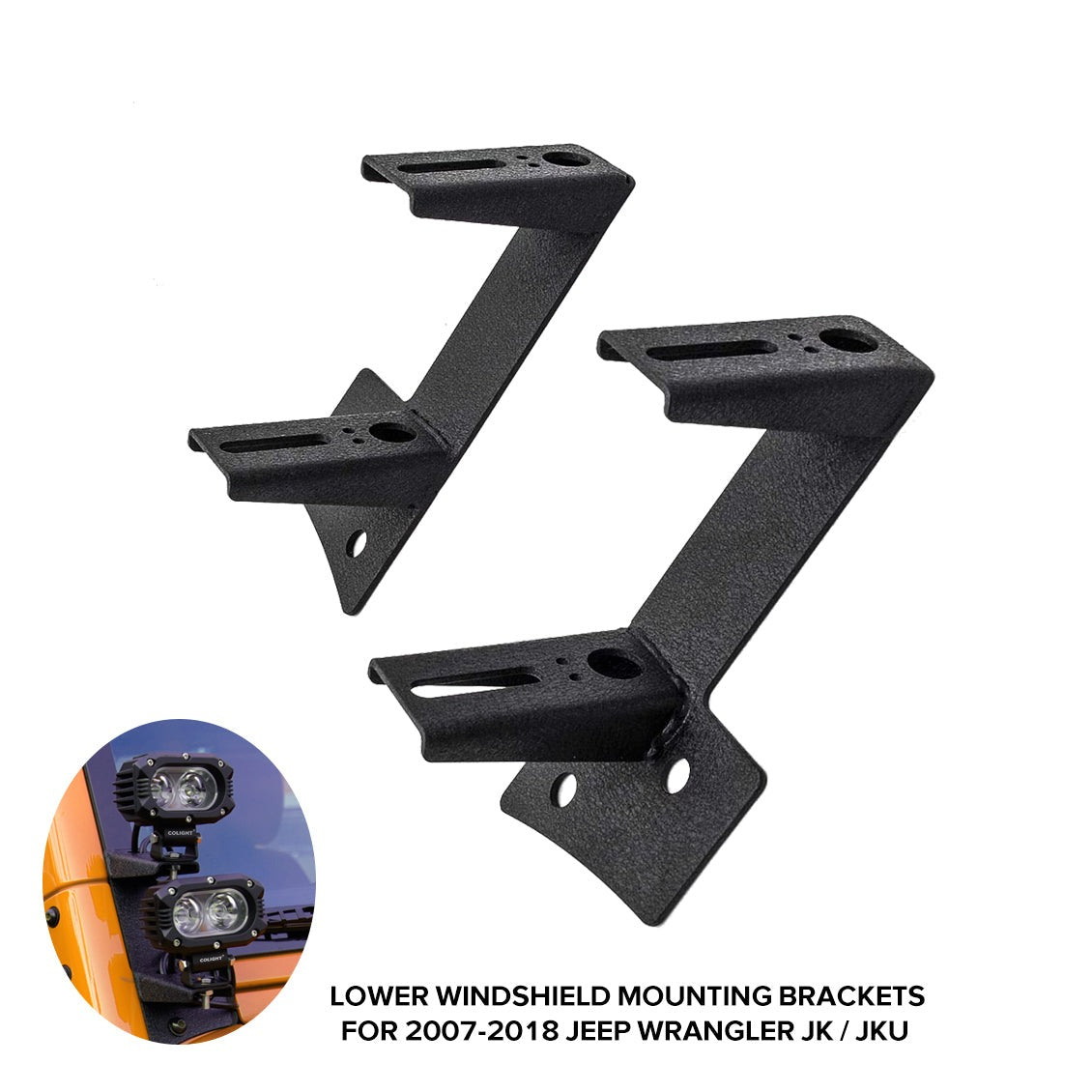 2007-2018 Jeep Wrangler JK / JKU Lower Windshield Mounting Brackets for 2 LED Work Lights(Set/2pcs)