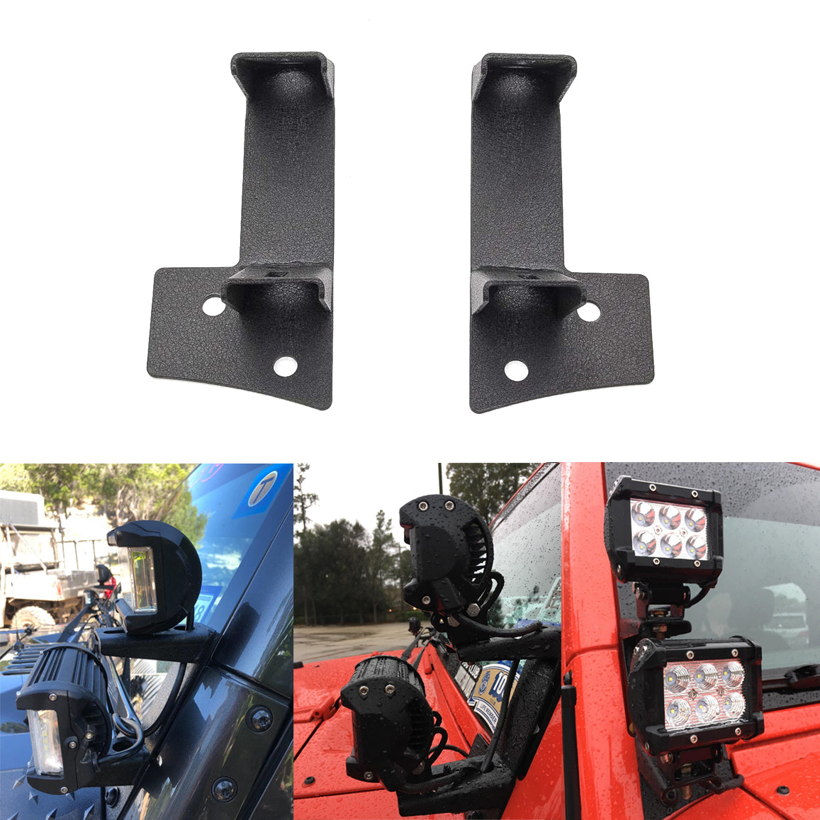 2007-2018 Jeep Wrangler JK / JKU Lower Windshield Mounting Brackets for 2 LED Work Lights(Set/2pcs)