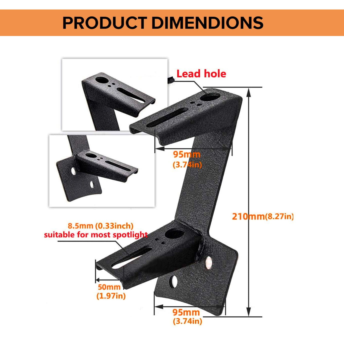 2007-2018 Jeep Wrangler JK / JKU Lower Windshield Mounting Brackets for 2 LED Work Lights(Set/2pcs)