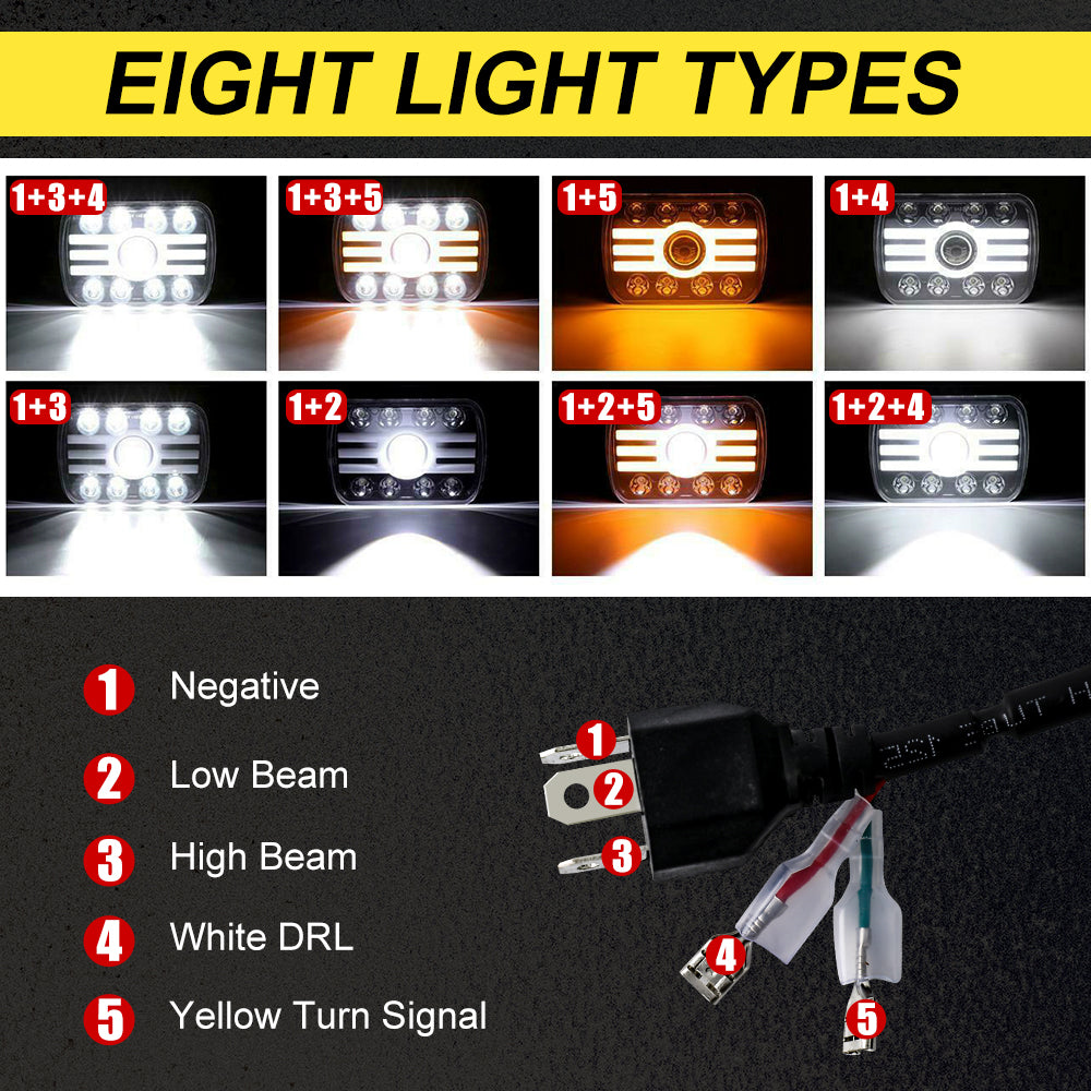CO LIGHT 5x7 Pouces Phares à Double Faisceau - Blanc DRL/Ambre Signal Light (Kit/2pcs)