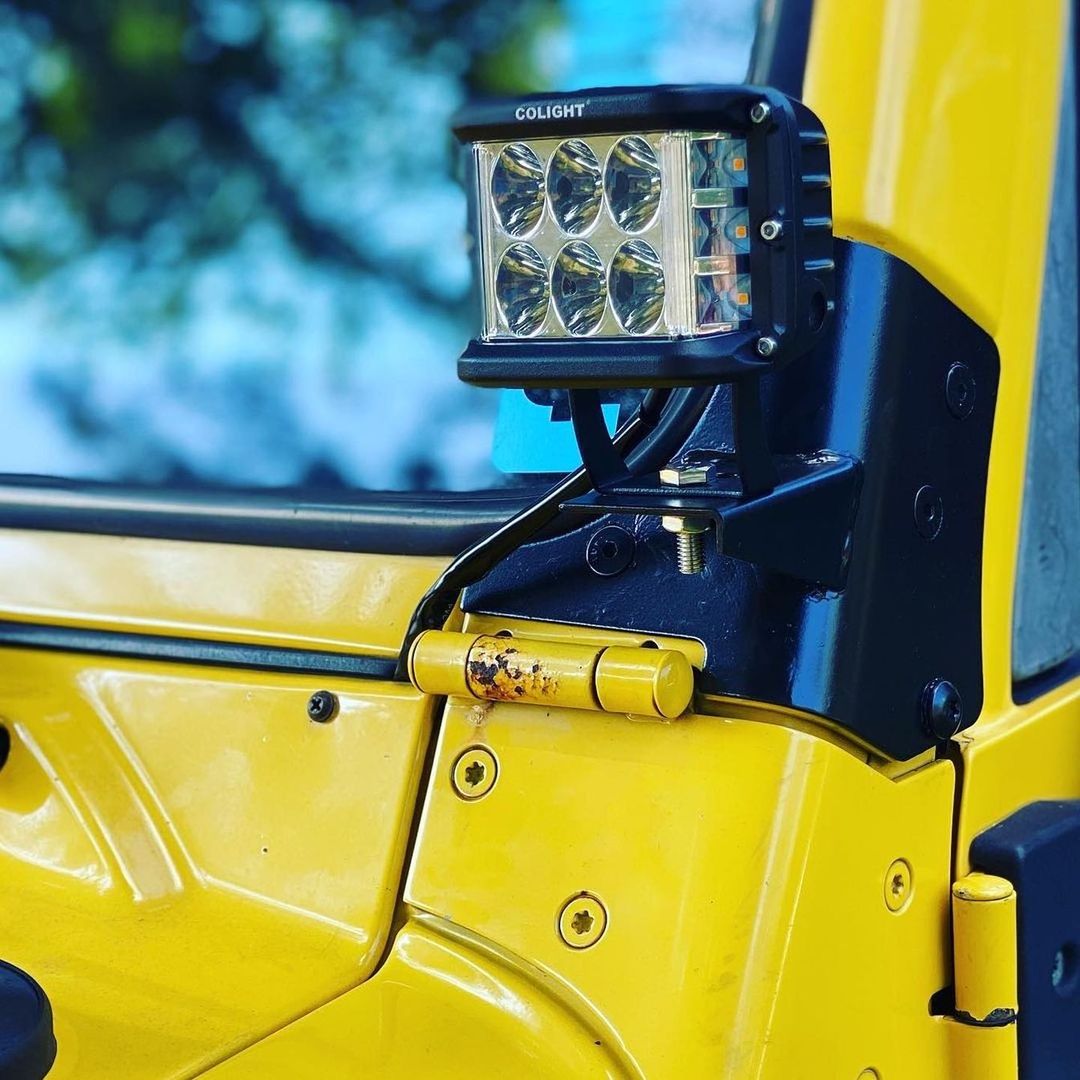 3inch amber side shooter A-pillar light pods on Jeep