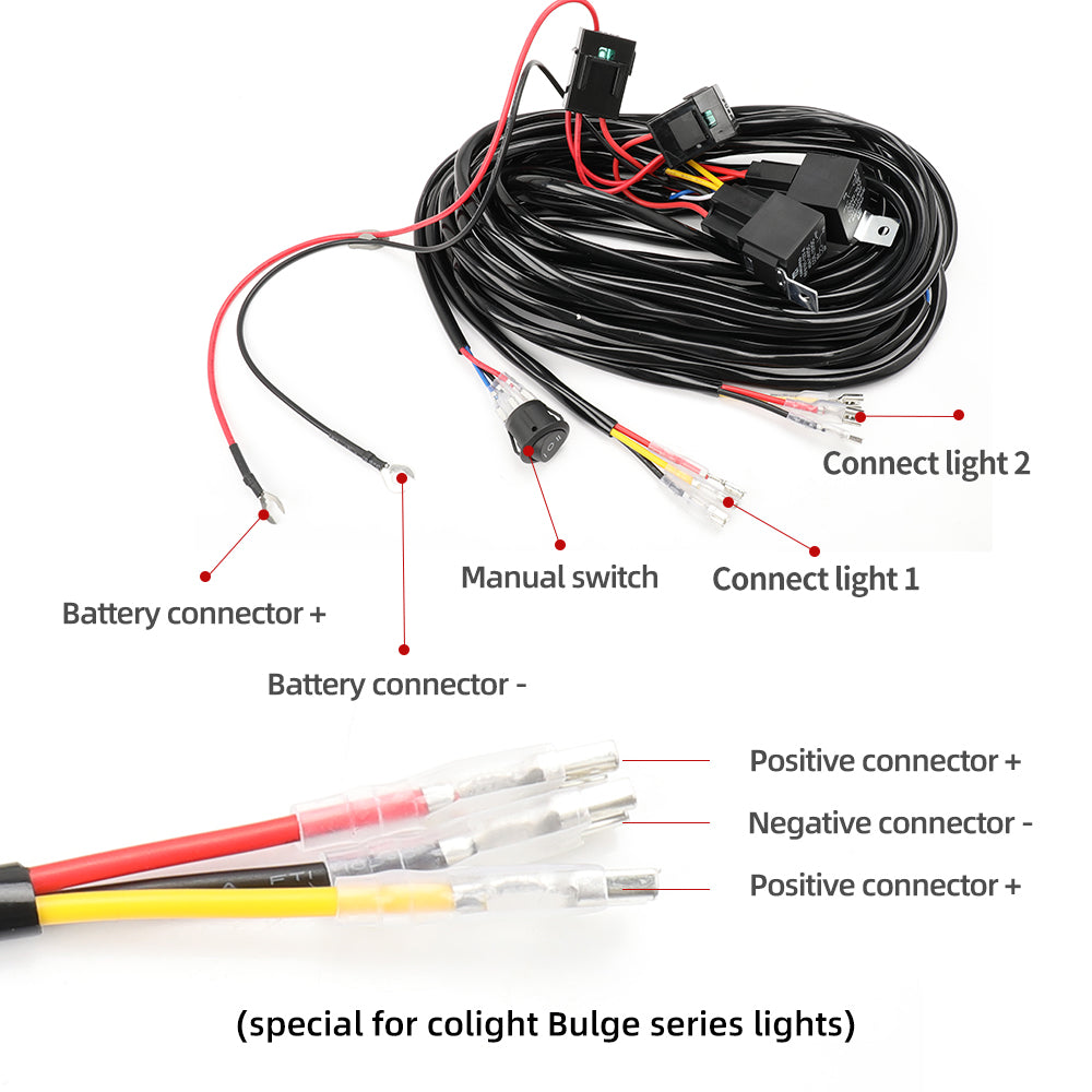 Bulge Series Wire Harness Kit With 12V Relay-Two Leads