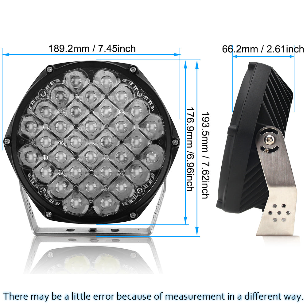 Size demension of CO LIGHT 7inch Crystal Series Round Spot Driving Light With Parking Lights