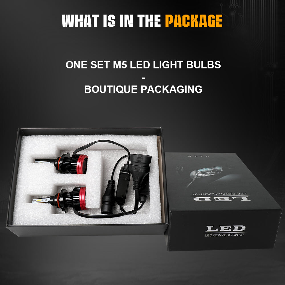 THE PACKAGE OF M5 Series Boutique LED Replacement Headlight Bulbs