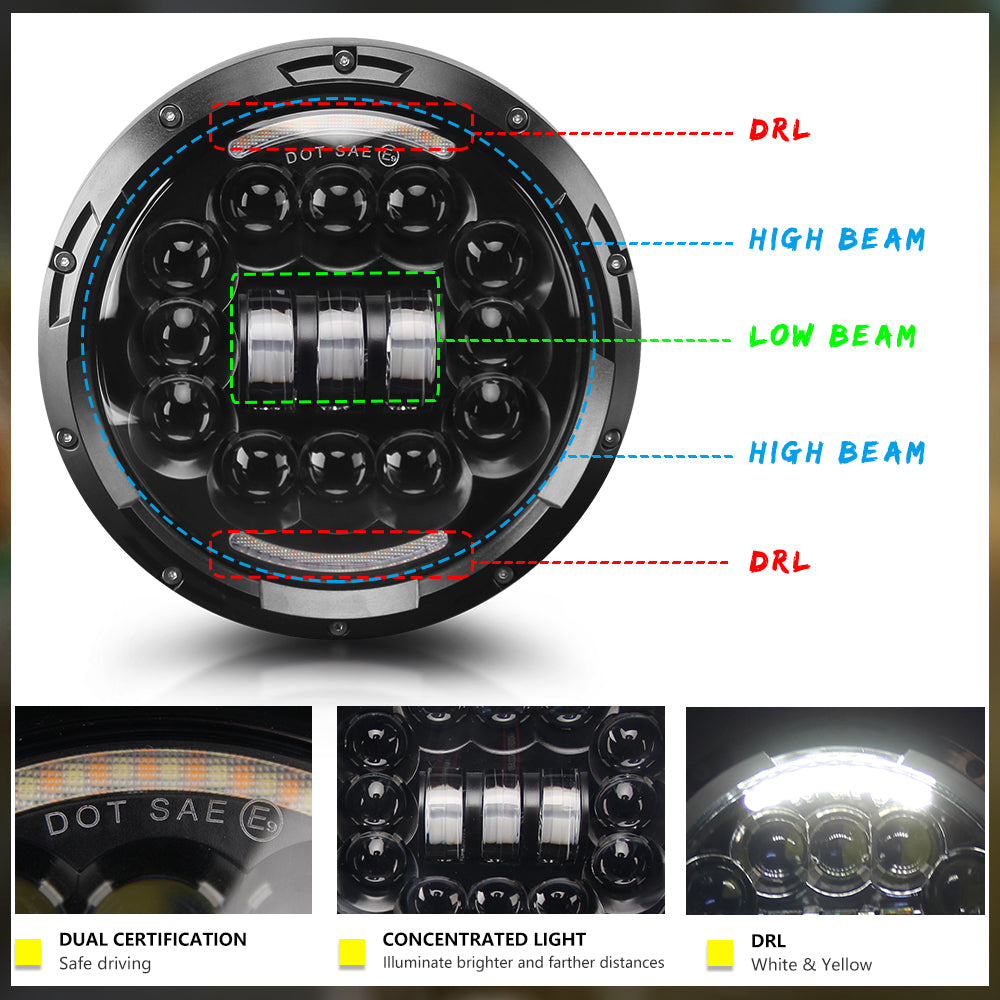 7 Round LED Headlight with White/Amber DRL – OffGrid Store