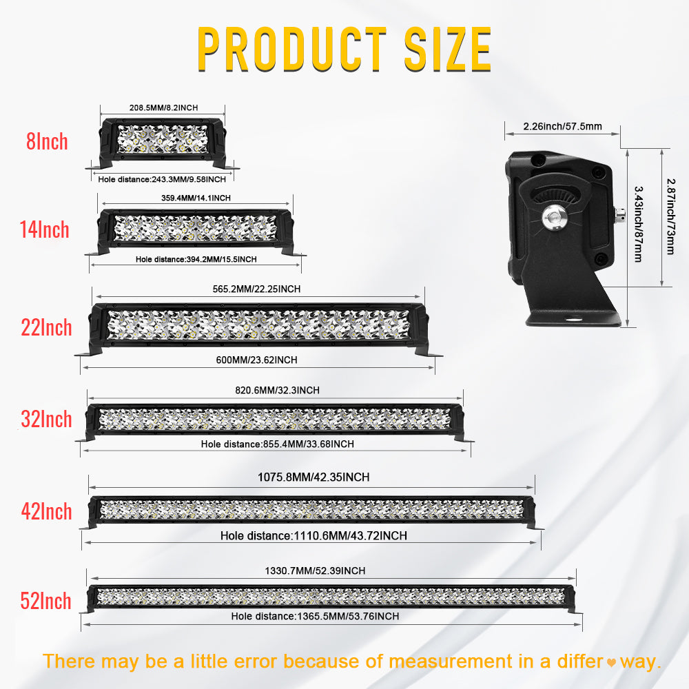 Barras de luz LED de alto rendimiento de tres filas de 8 a 52 pulgadas de la serie F02