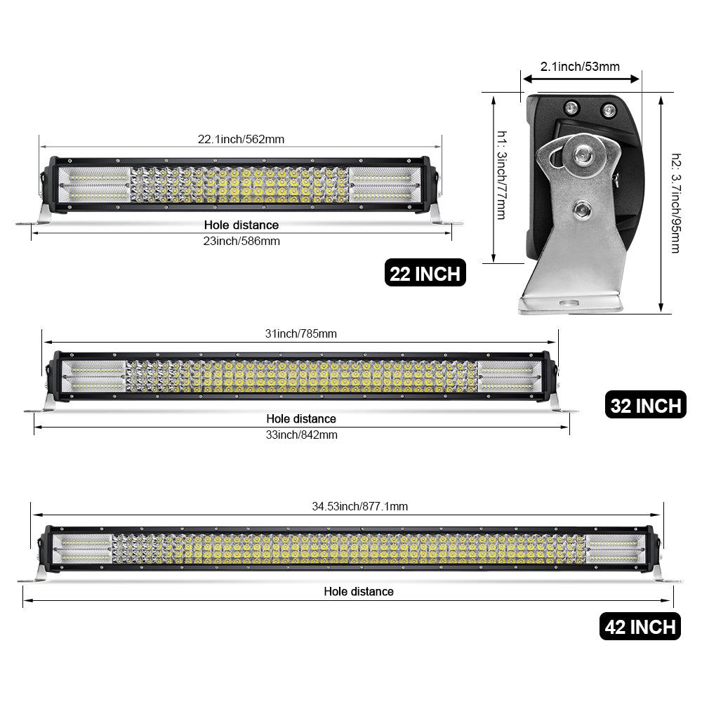 T42 Series 22-42 Inch Quad-Row  Straight&Curved Combo Beam Offroad LED Light Bars