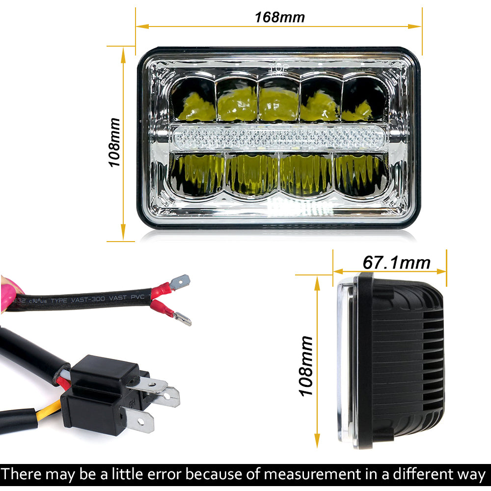 CO LIGHT 4x6 Inch Square Dual Beam Reflector Headlights - DRL Light Bar (Kit/2pcs)