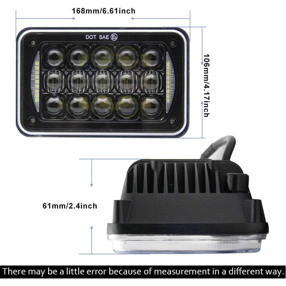 CO LIGHT Phares rectangulaires à double faisceau 4x6 pouces - Lentille 5D/côtés DRL (Kit/2 pièces)