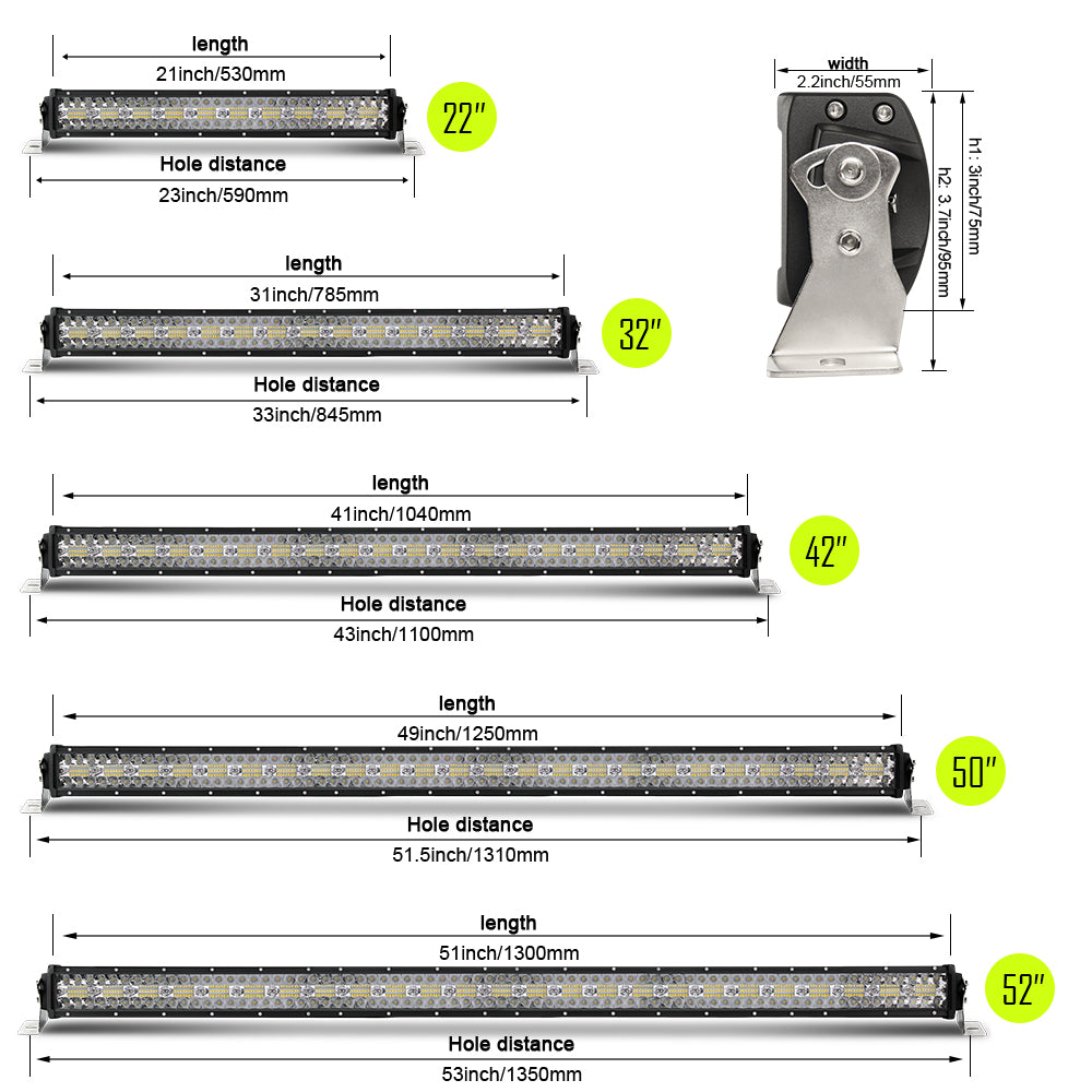 Size of Colight T31 Tri-Row Combo Beam Offroad LED Lightbar