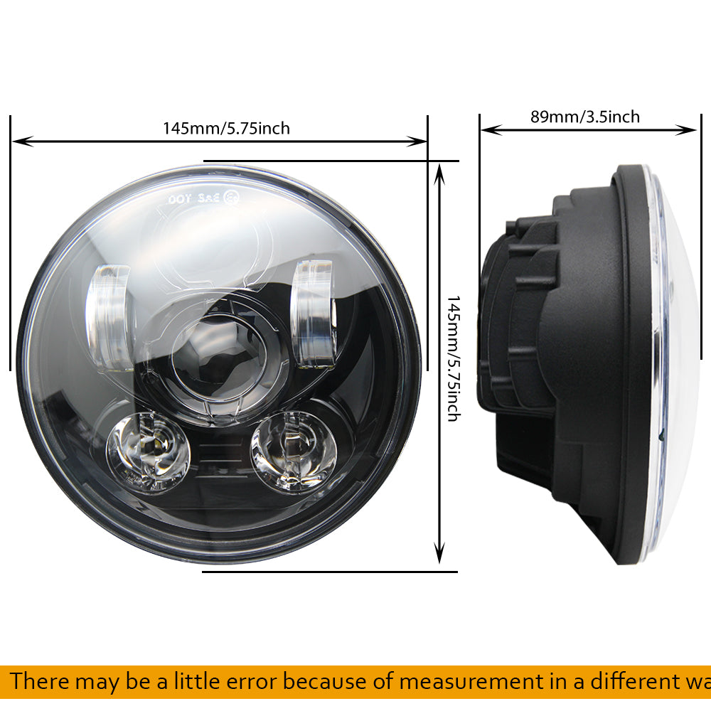 CO LIGHT 5.75" Chrome/Noir Projecteur Moto LED Phare