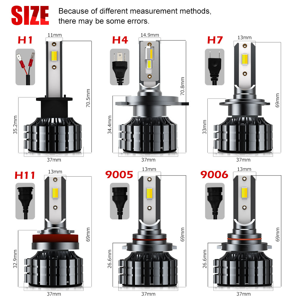All size of L7 Series Tri-Color Fan LED Headlight Bulbs 
