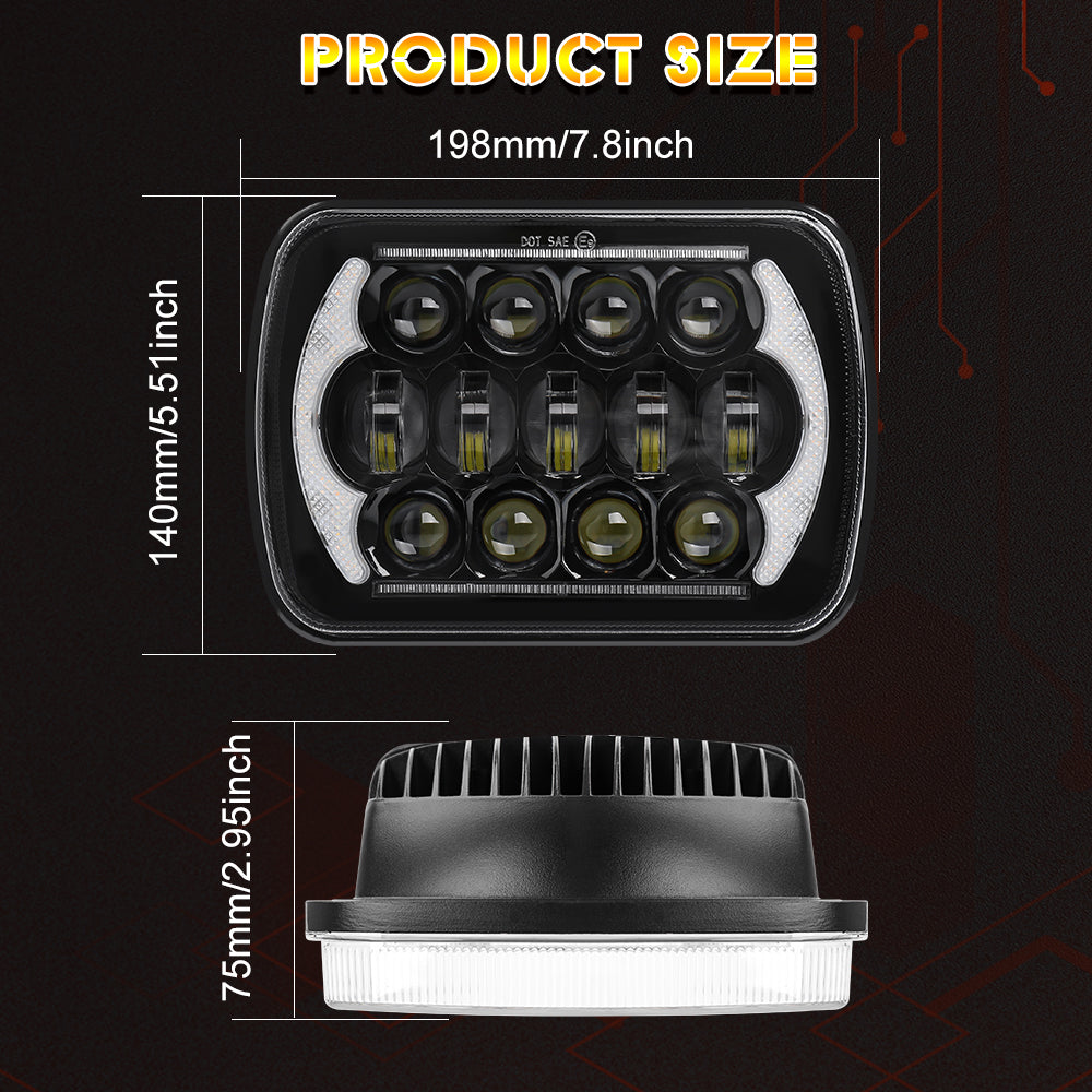 CO LIGHT 5x7 Inch Rectangular Dual Beam Headlights - White/Amber DRL(Kit/2pcs)