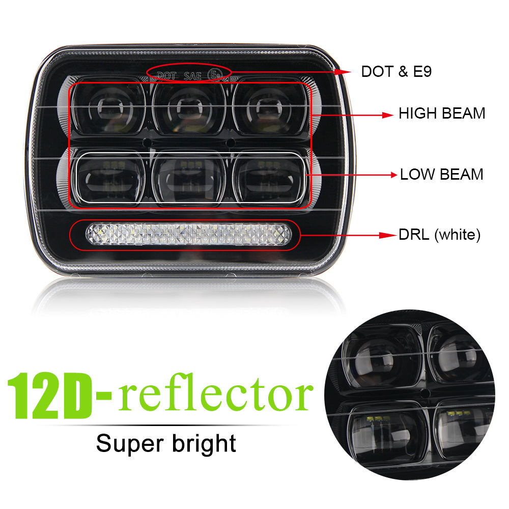 CO LIGHT 5x7 Inch Square Dual Beam Headlights - 5D Lens/DRL Light Bar (Kit/2pcs)