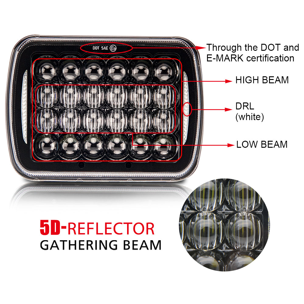 CO LIGHT 5x7 Inch Rectangular 5D Lens Dual Beam Headlights - Sides DRL (Kit/2pcs)