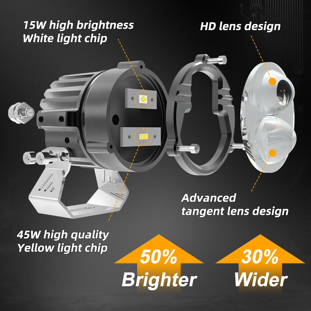 3 Inch DB-P Series Dual Beam Yellow&White Fog Lights Pods