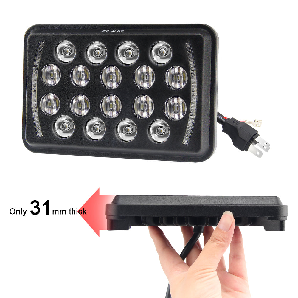 CO LIGHT Faros delanteros rectangulares de estilo delgado de doble haz de 4x6 pulgadas - Laterales DRL (Kit/2 piezas)