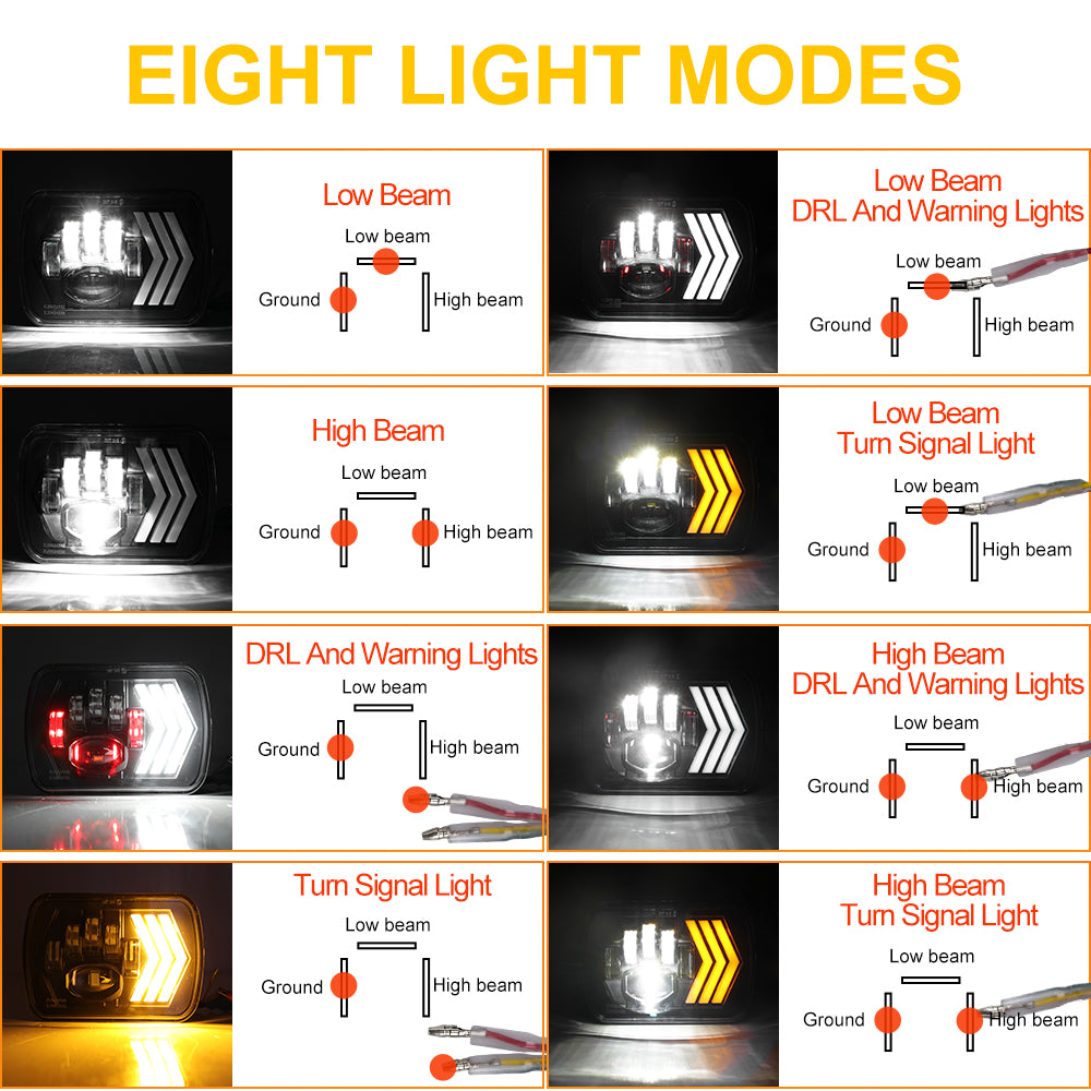 CO LIGHT Faros delanteros de doble haz de 5x7 pulgadas - DRL de doble color/señal/luces de advertencia (Kit/2 piezas)