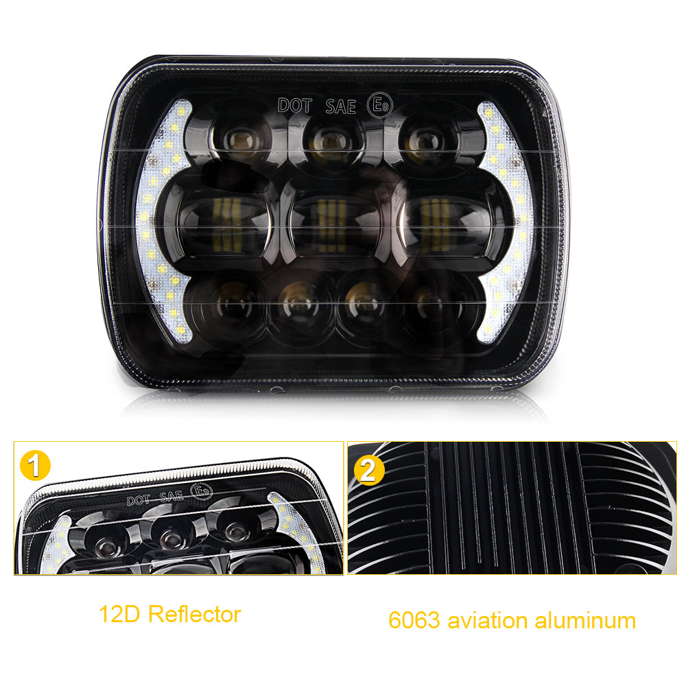 CO LIGHT 5x7 Inch Rectangular Dual Beam Headlights - 5D Lens/Sides DRL (Kit/2pcs)