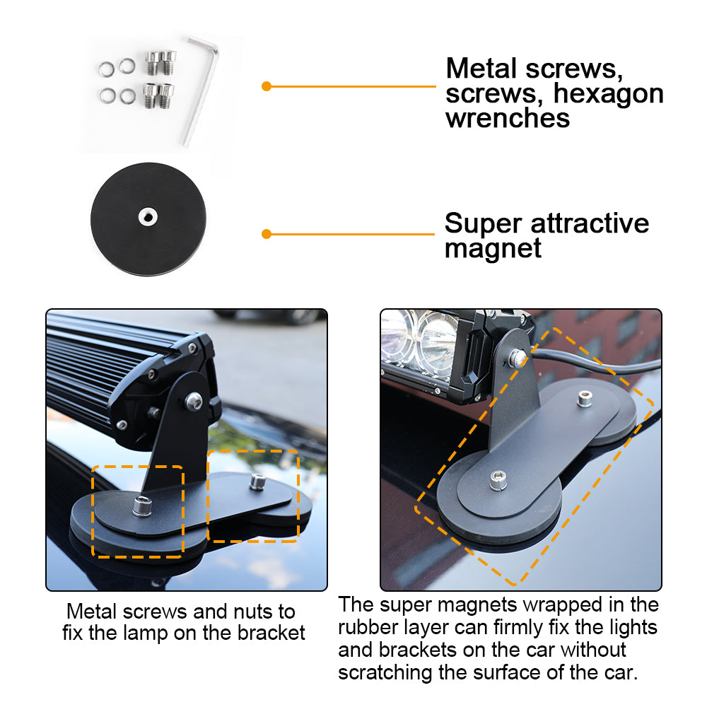 Strong Magnetic Base LED Light Bar Universal Side Mounting Brackets