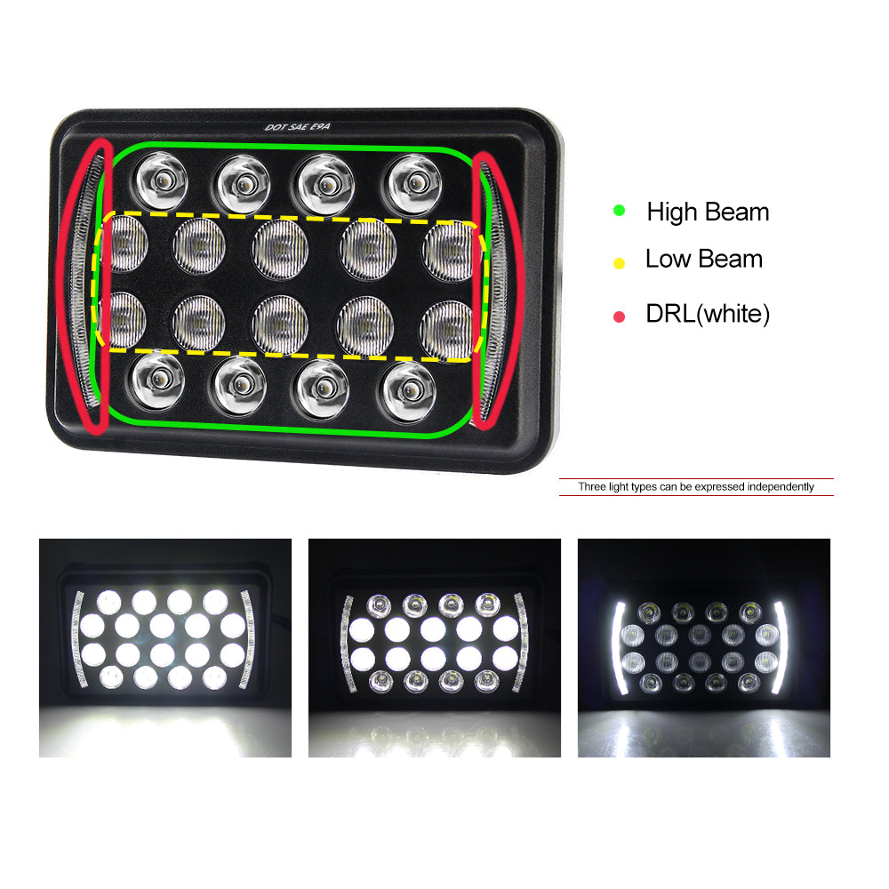 CO LIGHT Faros delanteros rectangulares de estilo delgado de doble haz de 4x6 pulgadas - Laterales DRL (Kit/2 piezas)