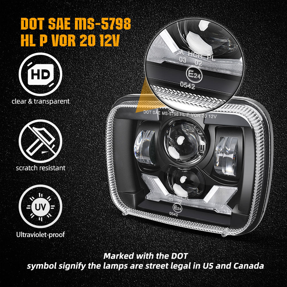 5x7 inch DOT E24 marked Square LED Headlights with DRL/ Turn Signal