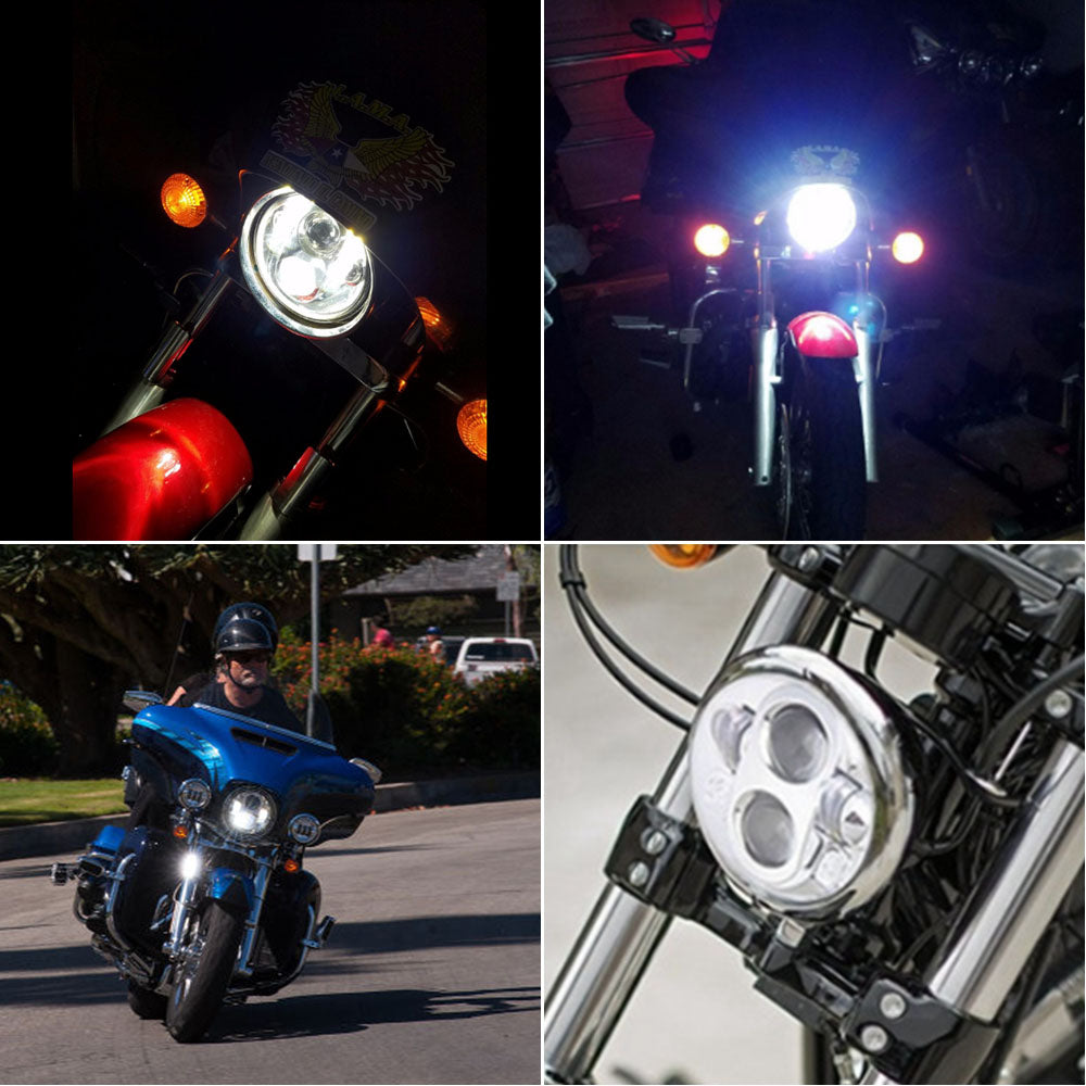 CO LIGHT 5,75 Zoll Chrom/Schwarz versiegelter Motorrad-LED-Scheinwerfe